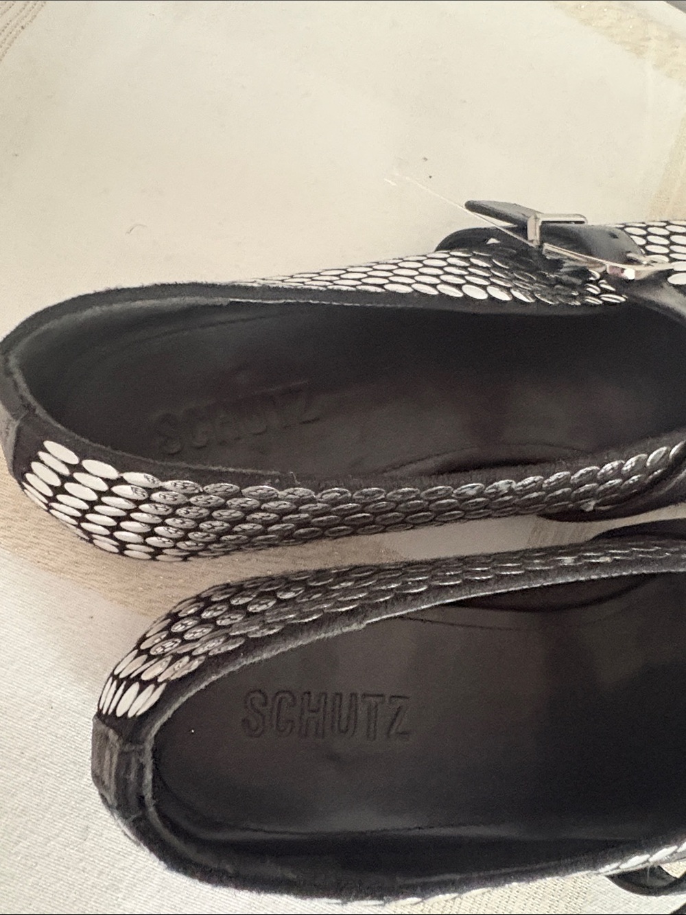 Designer Mary Jane with strap across. Silver metal circles design, BNWOT - Picture 11 of 13